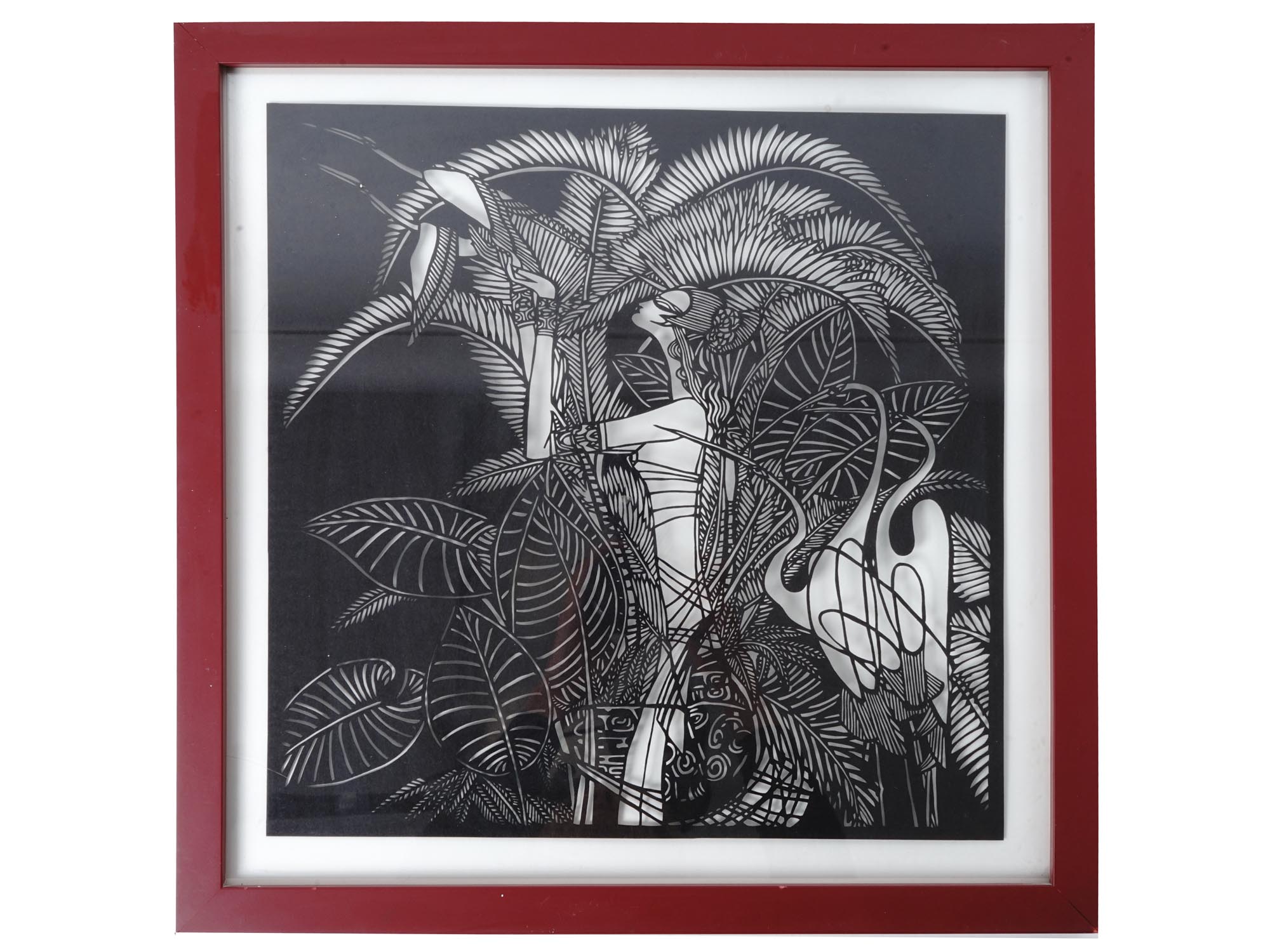 CHINESE YUNNAN ART SCHOOL WOMAN PAPER CUT ARTWORK PIC-0